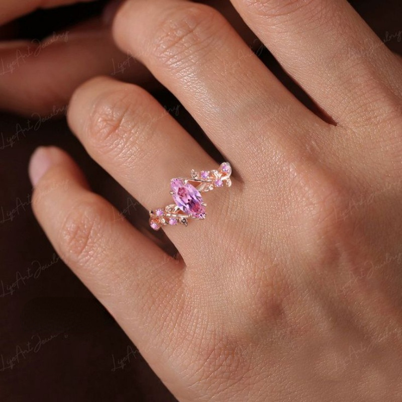 Rose Gold Plated Leaf Ring with Zircon